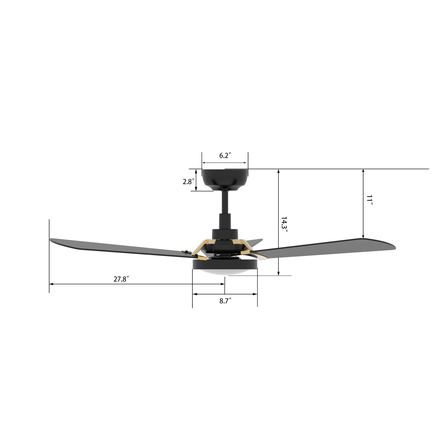 Carro USA BRISA 56 inch 3-Blade Smart Ceiling Fan with LED Light & Remote Control - Black/Black fan blades