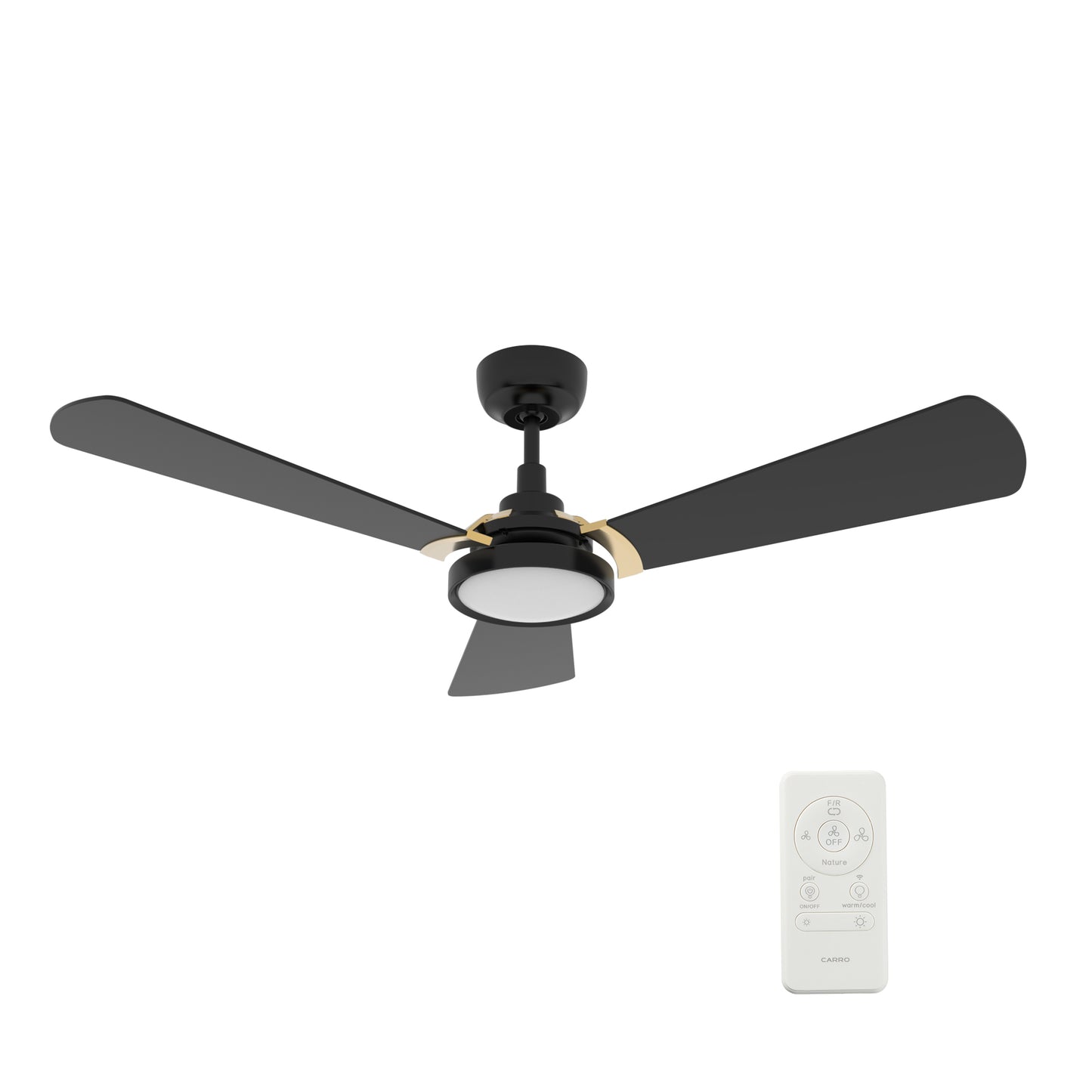 Carro USA BRISA 56 inch 3-Blade Smart Ceiling Fan with LED Light & Remote Control - Black/Black fan blades