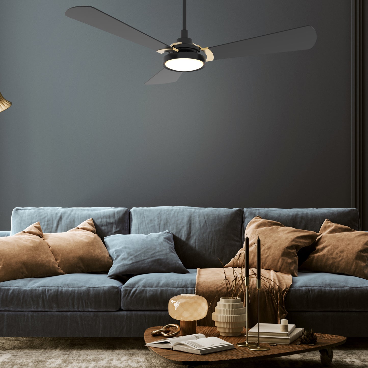 Carro USA BRISA 56 inch 3-Blade Smart Ceiling Fan with LED Light & Remote Control - Black/Black fan blades