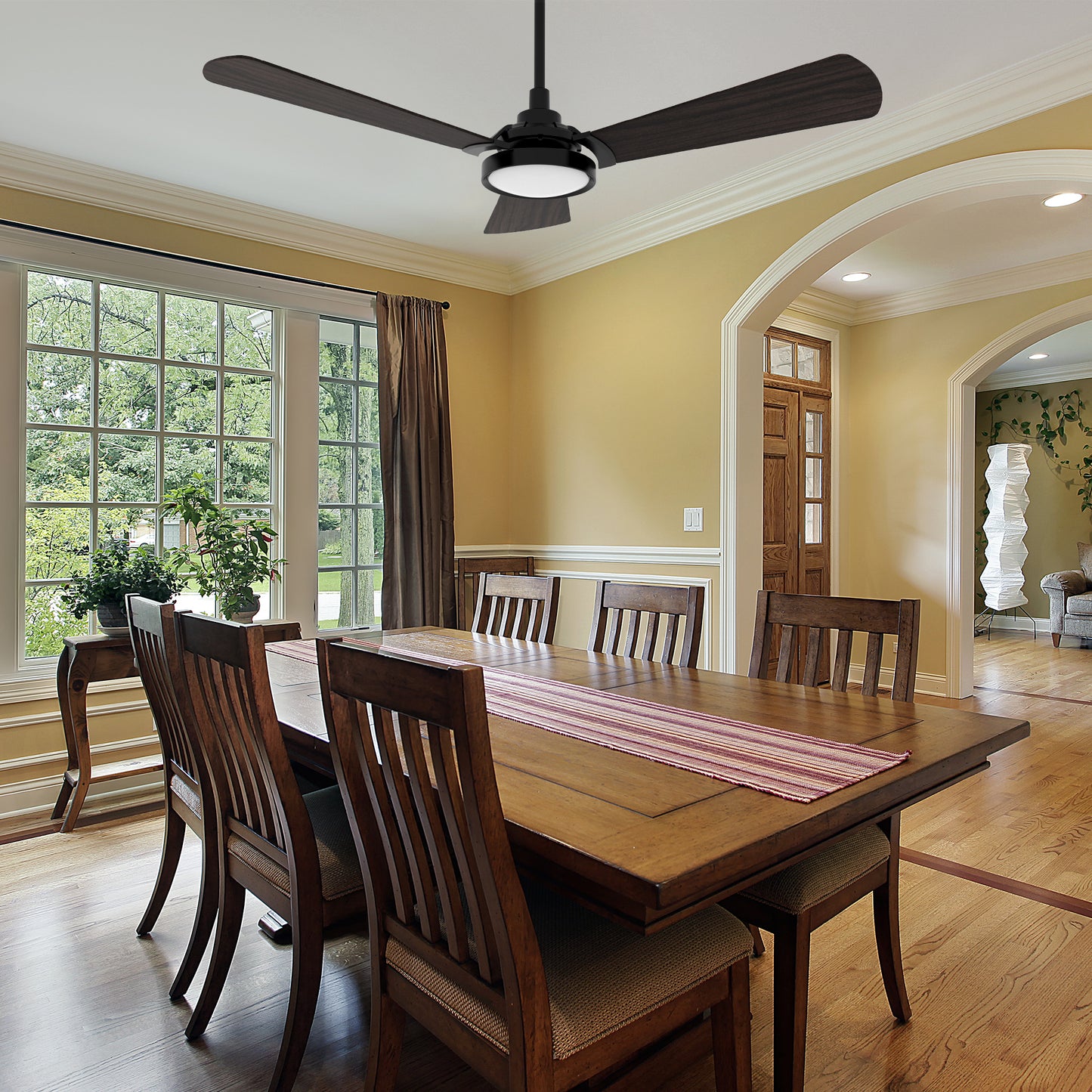 Carro USA BRISA 56 inch 3-Blade Smart Ceiling Fan with LED Light & Remote Control - Black/Walnut Wood fan blades