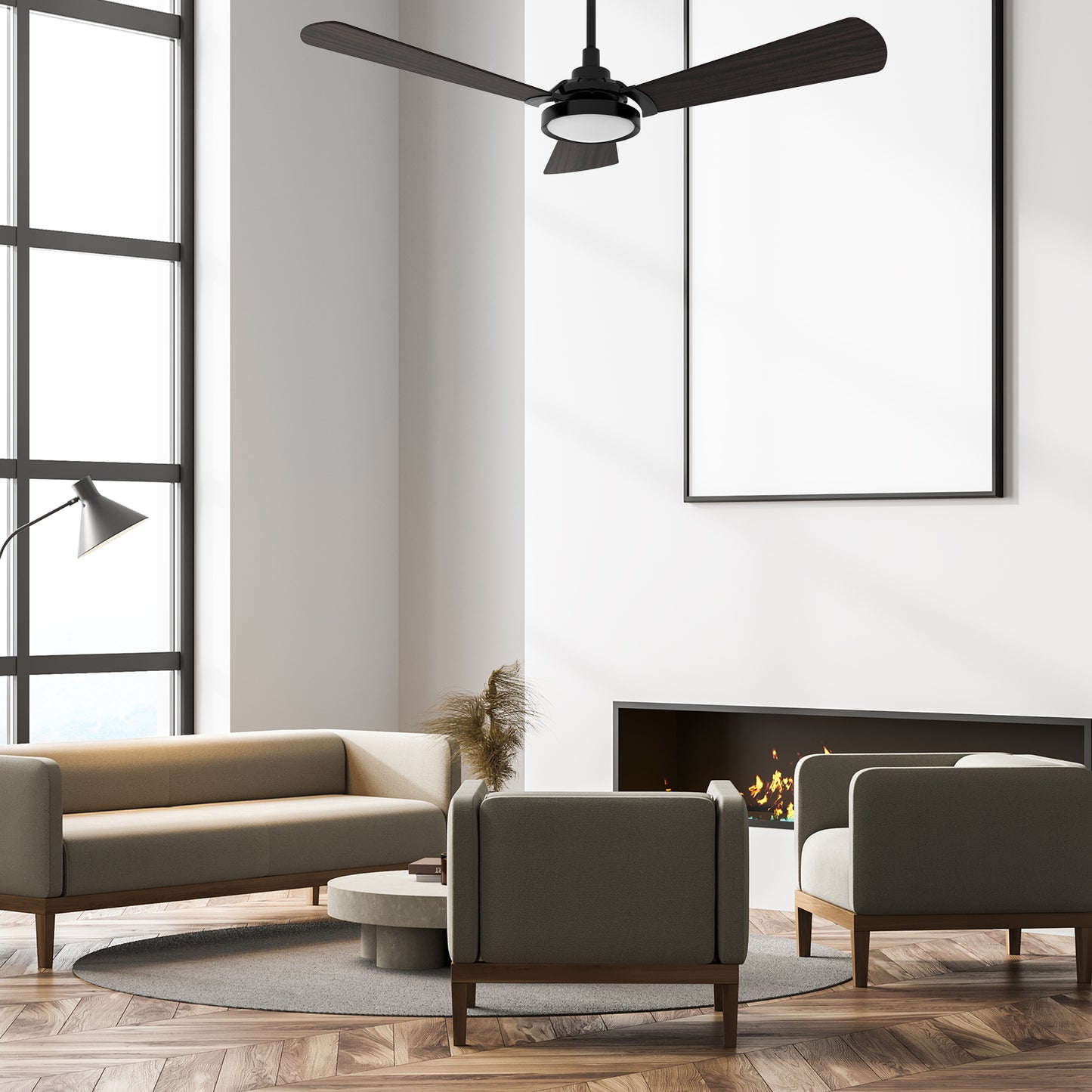 Carro USA BRISA 56 inch 3-Blade Smart Ceiling Fan with LED Light & Remote Control - Black/Walnut Wood fan blades