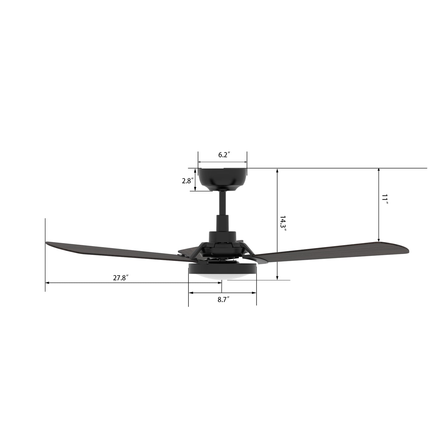 Carro USA BRISA 56 inch 3-Blade Smart Ceiling Fan with LED Light & Remote Control - Black/Walnut Wood fan blades