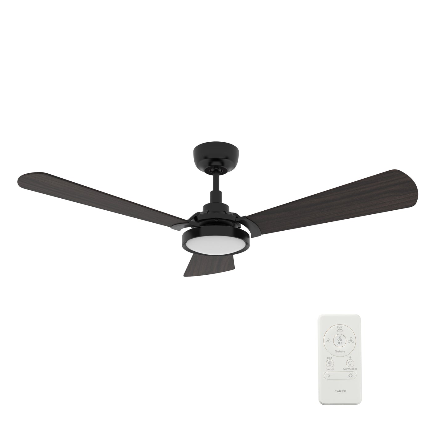 Carro USA BRISA 56 inch 3-Blade Smart Ceiling Fan with LED Light & Remote Control - Black/Walnut Wood fan blades