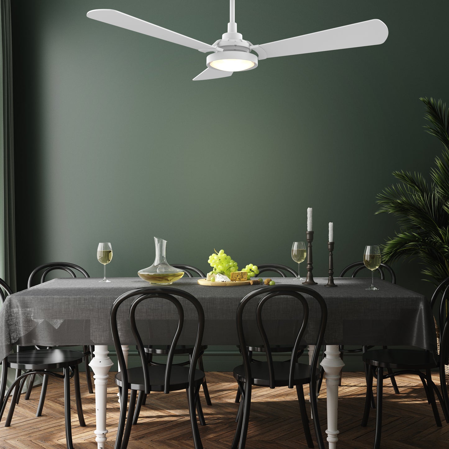 Carro USA BRISA 56 inch 3-Blade Smart Ceiling Fan with LED Light & Remote Control - White/White fan blades