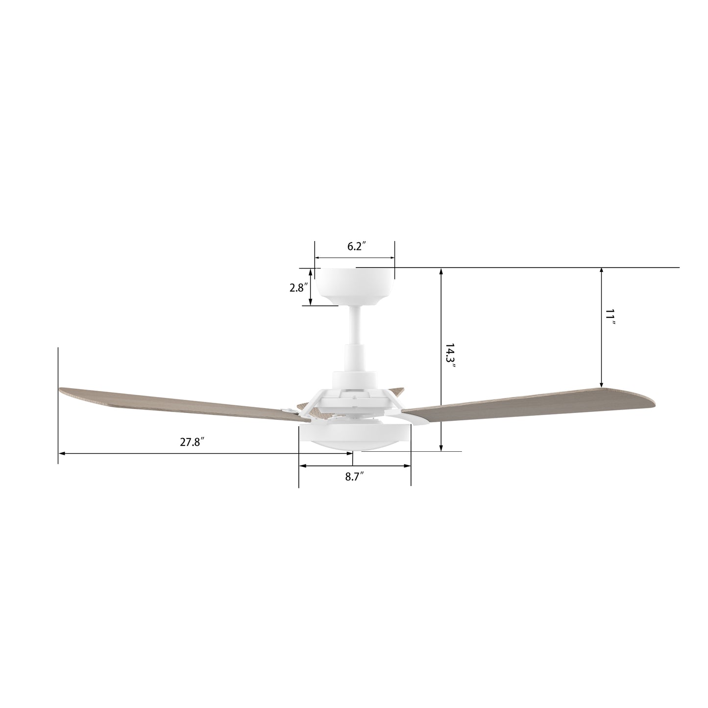 Carro USA BRISA 56 inch 3-Blade Smart Ceiling Fan with LED Light & Remote Control - White/Light Wood fan blades