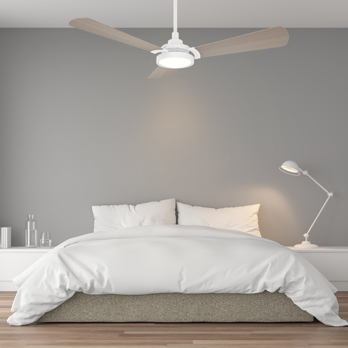Carro USA BRISA 56 inch 3-Blade Smart Ceiling Fan with LED Light & Remote Control - White/Light Wood fan blades