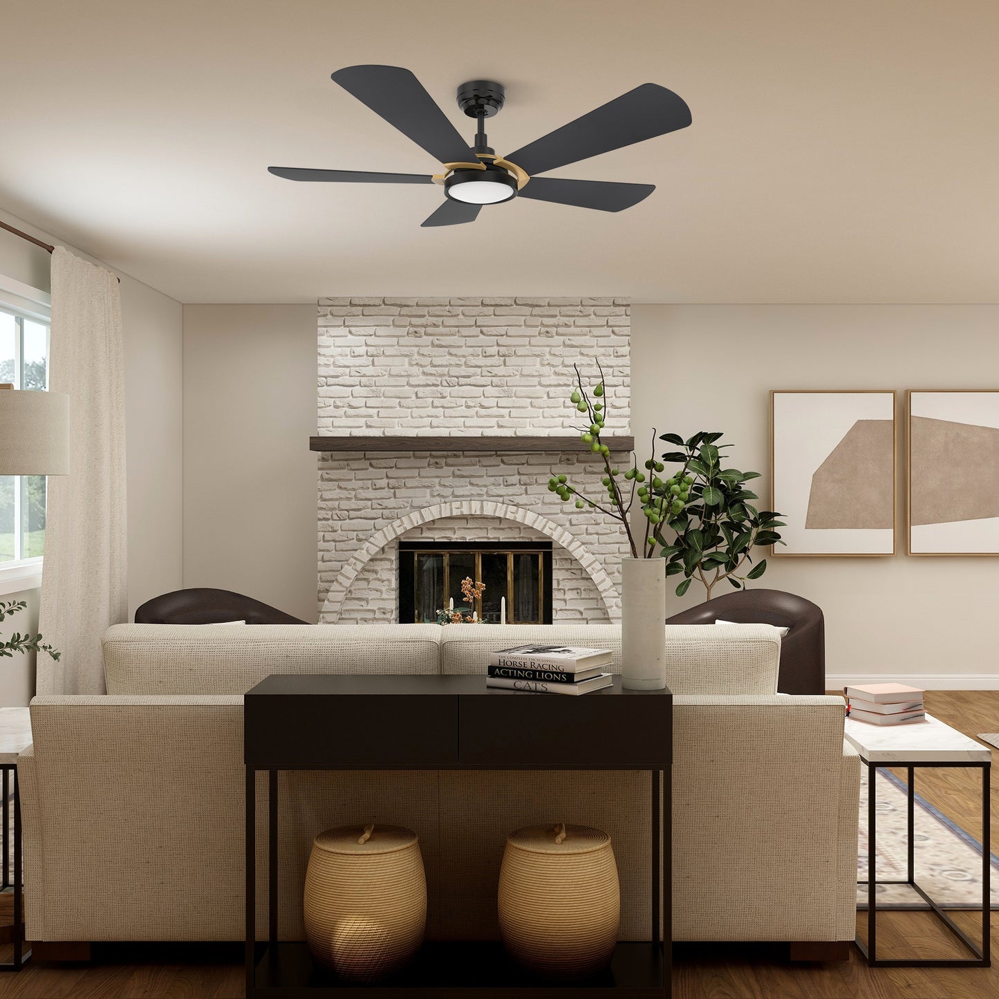Carro WINSTON 56 inch 5-Blade Smart Ceiling Fan with LED Light Kit & Remote Control- Black/Black fan blades