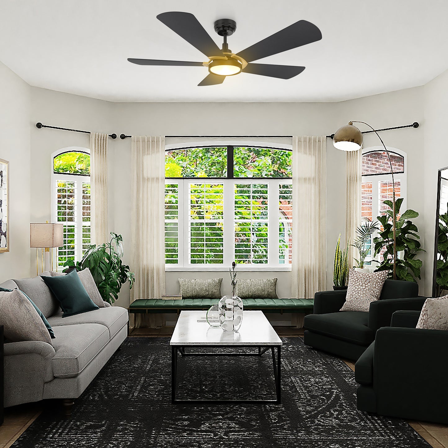 Carro WINSTON 56 inch 5-Blade Smart Ceiling Fan with LED Light Kit & Remote Control- Black/Black fan blades