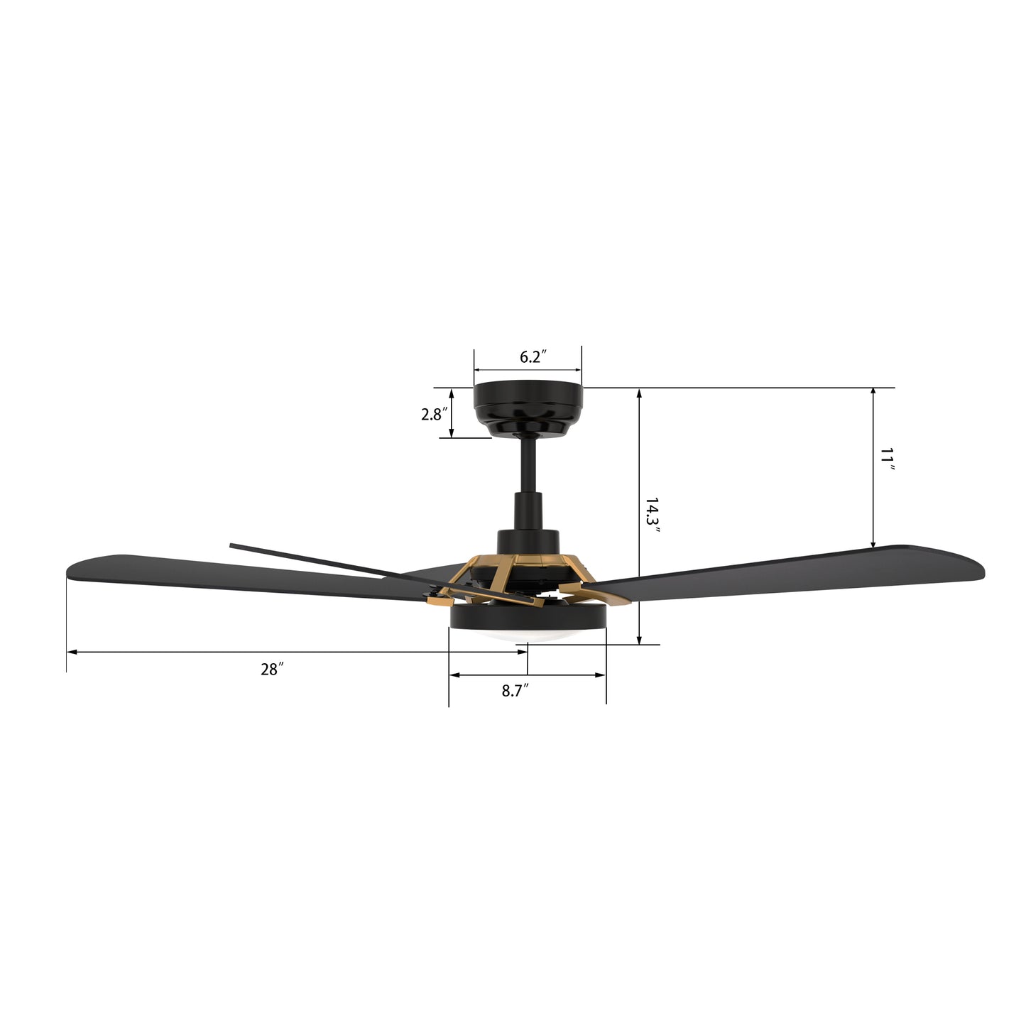 Carro WINSTON 56 inch 5-Blade Smart Ceiling Fan with LED Light Kit & Remote Control- Black/Black fan blades