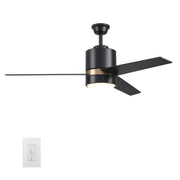 Carro Home RAIDEN 52 inch 3-Blade Smart Ceiling Fan with LED Light Kit & Smart Wall Switch - Black/Black (Gold Detail)