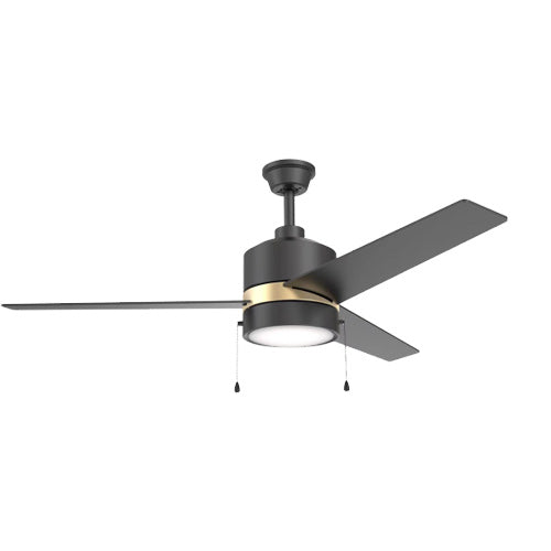 FLINT 52 inch 3-Blade Ceiling Fan with Pull Chain - Black/Black (Gold Detail)