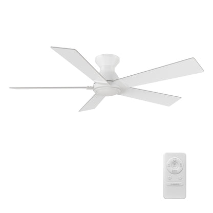 Wynston 52 inch 5-Blade Flush Mount Ceiling Fan with Remote Control - White (No Light)