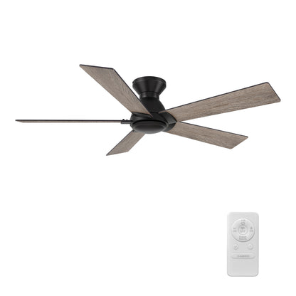 Wynston 52 inch 5-Blade Flush Mount Ceiling Fan with Remote Control - Black/Walnut & Black Reversible Blades (No Light)