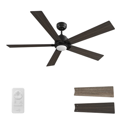 Chantal 60 inch 5-Blade Ceiling Fan with LED Light & Remote Control - Black/Walnut & Barnwood (Reversible Blades)