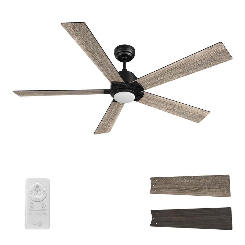 Chantal 60 inch 5-Blade Ceiling Fan with LED Light & Remote Control - Black/Walnut & Barnwood (Reversible Blades)