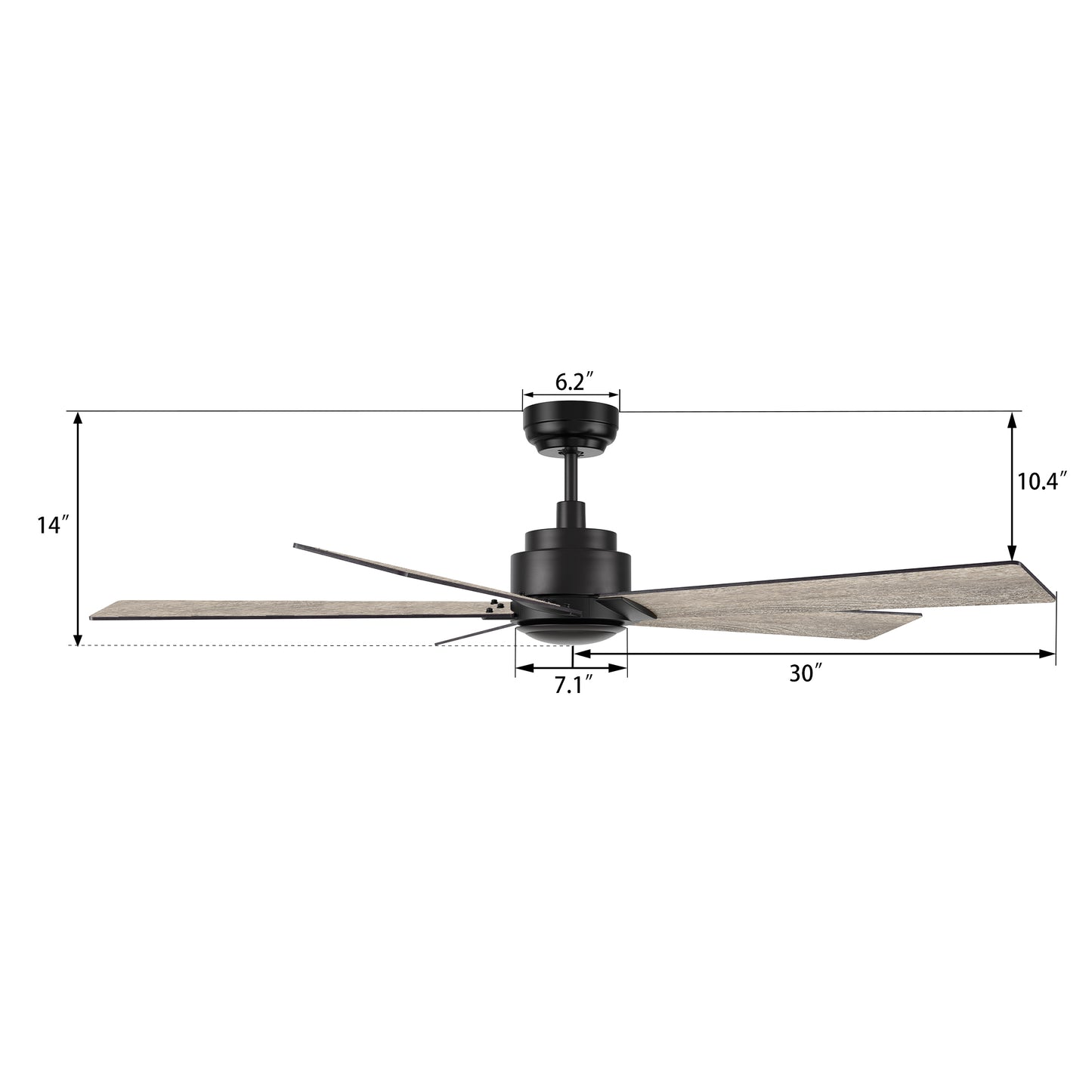 Lurgan 52 inch 5-Blade Ceiling Fan with Remote Control - Black/Barnwood & Walnut Reversible Blades (No Light)