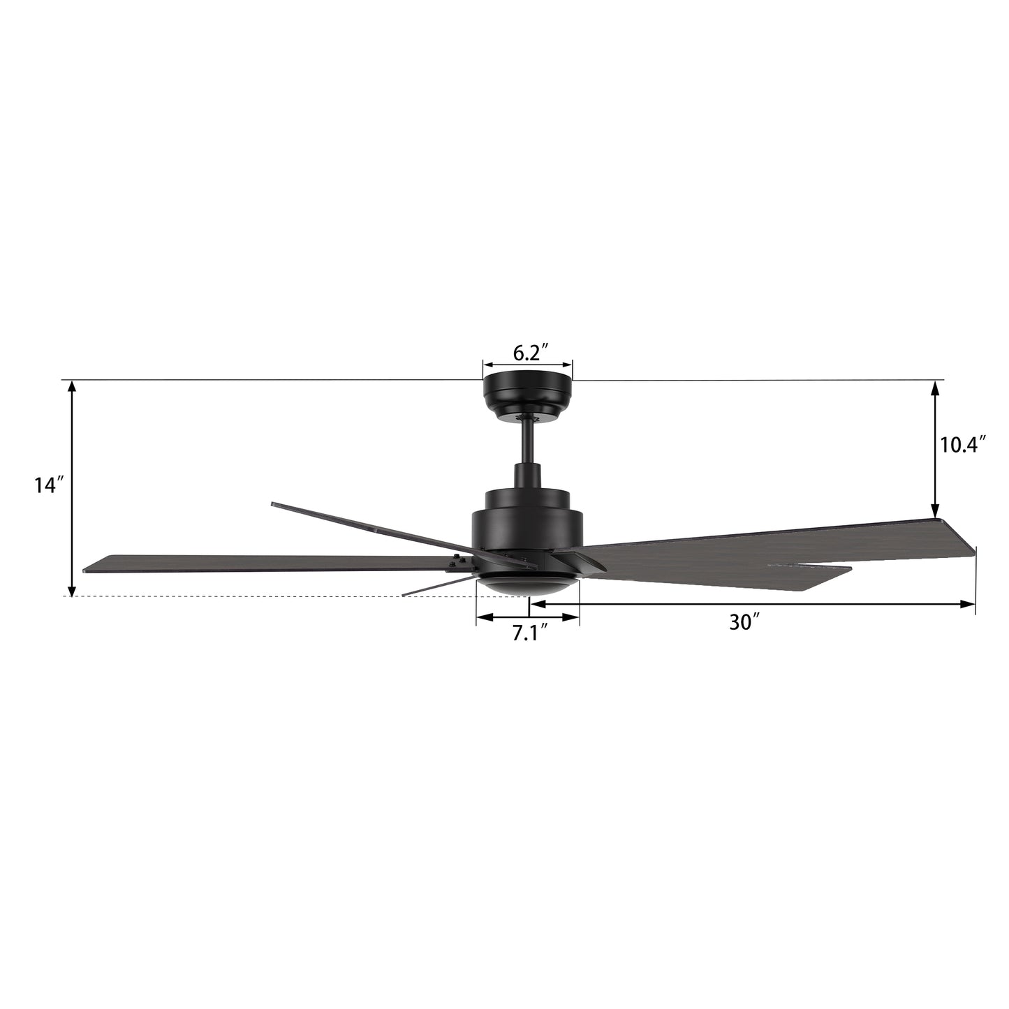 Lurgan 52 inch 5-Blade Ceiling Fan with Remote Control - Black/Barnwood & Walnut Reversible Blades (No Light)