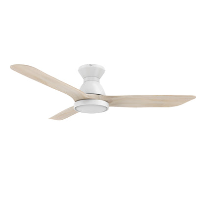 ROYCE 52 inch 3-Blade Flush Mount Ceiling Fan with LED Light Kit & Remote Control - White/Whitewashed Solid Wood Blades