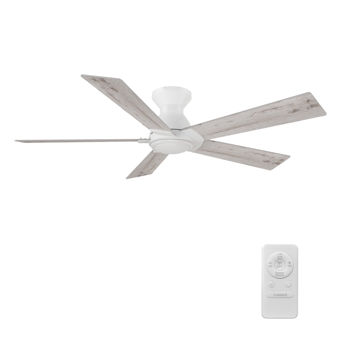 Wynston 52 inch 5-Blade Flush Mount Ceiling Fan with Remote Control - White (No Light)