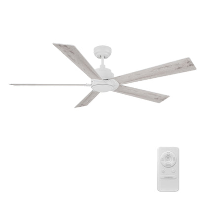 Lurgan 60 inch 5-Blade Ceiling Fan with Remote - White/Light Wood & White Reversible Blades (No Light)