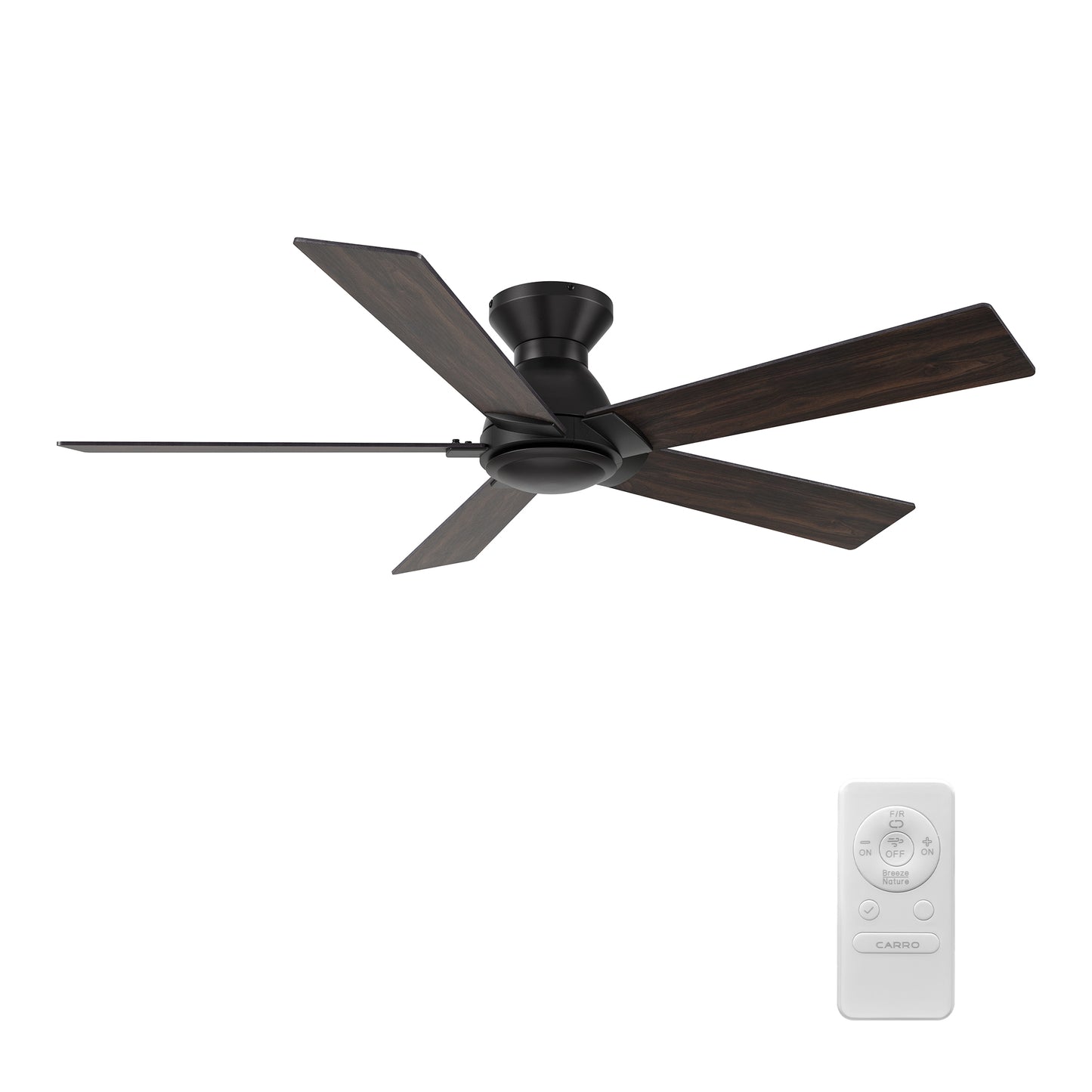 Wynston 52 inch 5-Blade Flush Mount Ceiling Fan with Remote Control - Black/Walnut & Black Reversible Blades (No Light)