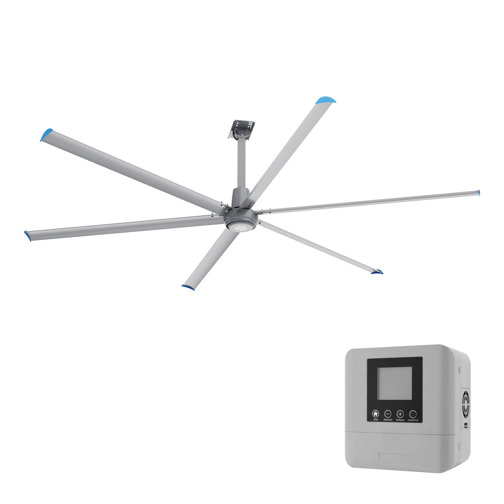 ZENON 12ft 6-Blade 120V Commercial HVLS Fan with Wall Control - Silver