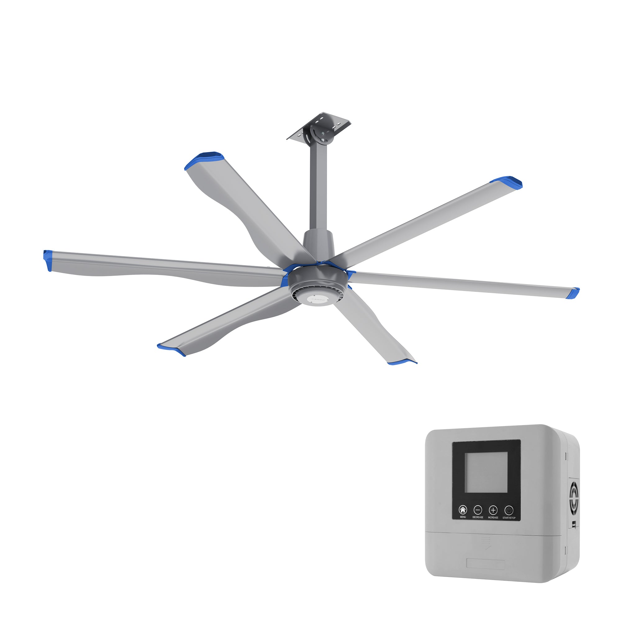ZENON 8ft 6-Blade 120V Commercial HVLS Fan with Wall Control - Silver