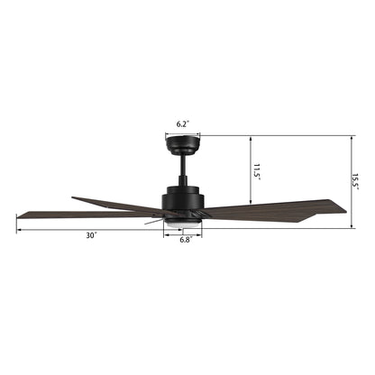 Chantal 60 inch 5-Blade Ceiling Fan with LED Light & Remote Control - Black/Walnut & Barnwood (Reversible Blades)