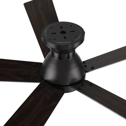 Wynston 52 inch 5-Blade Flush Mount Ceiling Fan with Remote Control - Black/Walnut & Black Reversible Blades (No Light)