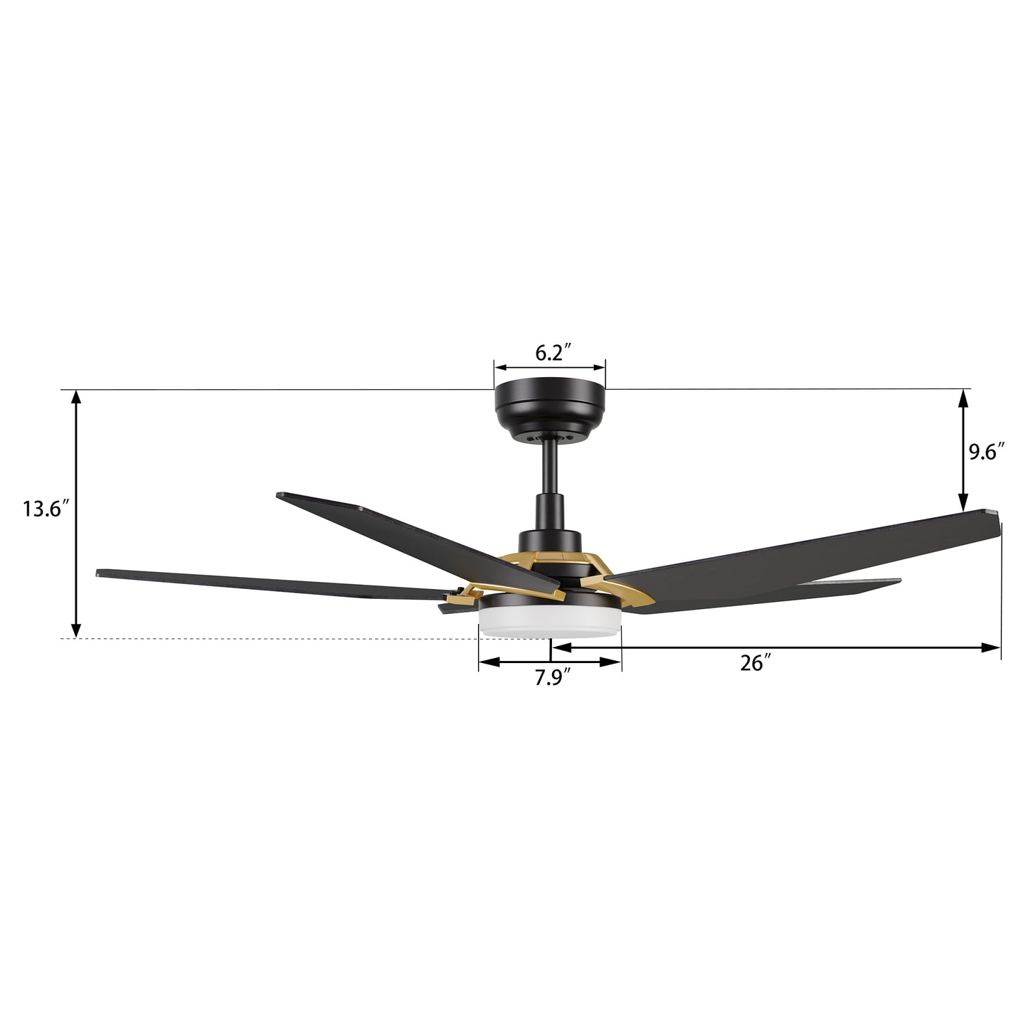 Lumaria 52 inch 5-Blade Ceiling Fan with LED Light Kit & Remote Control - Black