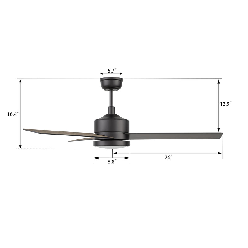 Valkyrie 52 inch 3-Blade Ceiling Fan with LED Light & Remote Control - Black