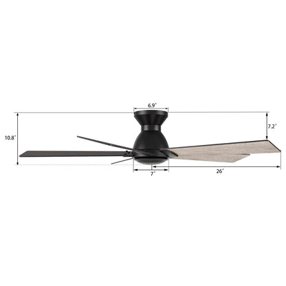 Wynston 52 inch 5-Blade Flush Mount Ceiling Fan with Remote Control - Black/Walnut & Black Reversible Blades (No Light)