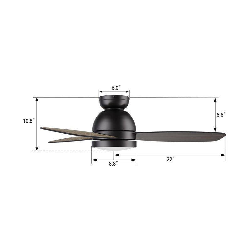 Rushmoor 44 inch 3-Blade Ceiling Fan with LED Light & Remote Control - Black
