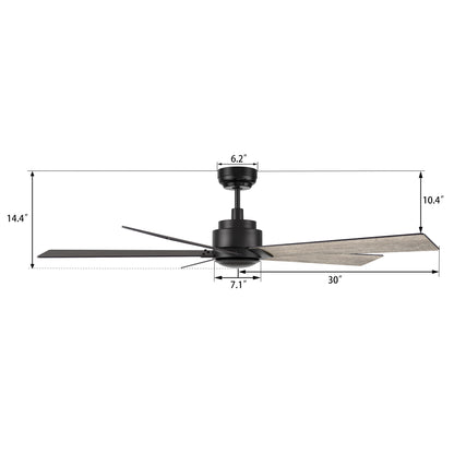 Lurgan 52 inch 5-Blade Ceiling Fan with Remote Control - Black/Barnwood & Walnut Reversible Blades (No Light)