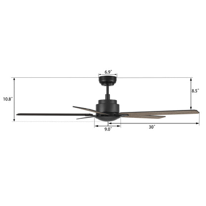 Dunkirk 60 inch 5-Blade Ceiling Fan with Remote Control - Black/Walnut & Barnwood (Reversible Blades) No Light Fan