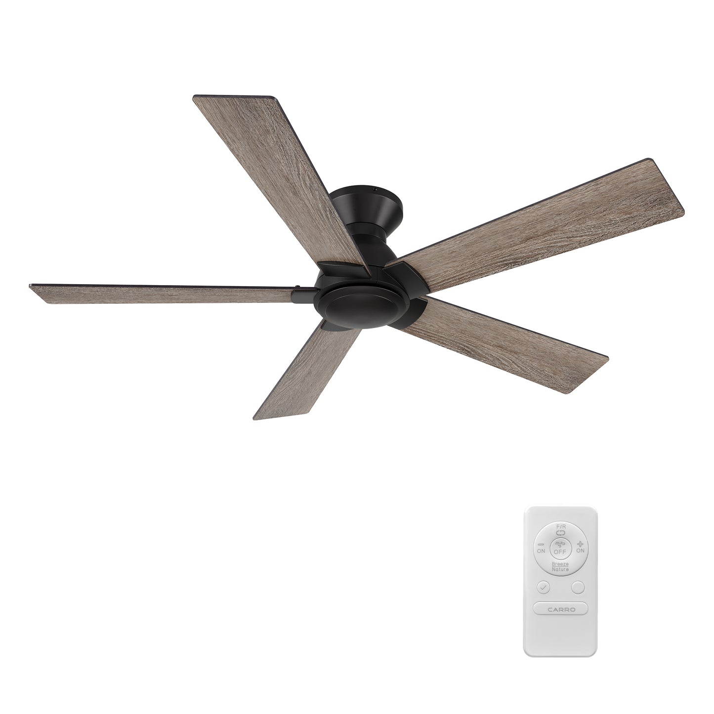 Wynston 52 inch 5-Blade Flush Mount Ceiling Fan with Remote Control - Black/Walnut & Black Reversible Blades (No Light)