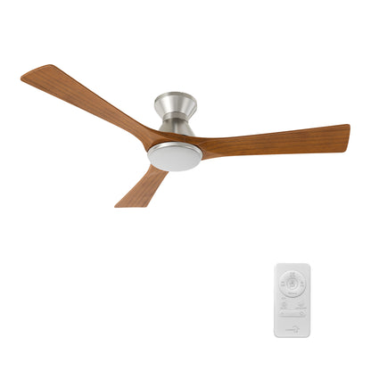 ROYCE 52 inch 3-Blade Flush Mount Ceiling Fan with LED Light Kit & Remote Control - Silver/Antique Walnut Solid Wood Blades