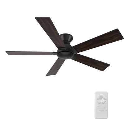 Wynston 52 inch 5-Blade Flush Mount Ceiling Fan with Remote Control - Black/Walnut & Black Reversible Blades (No Light)