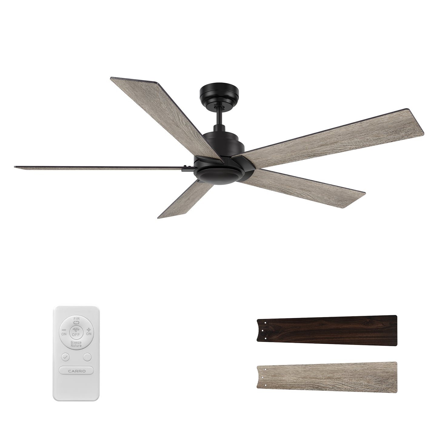 Lurgan 52 inch 5-Blade Ceiling Fan with Remote Control - Black/Barnwood & Walnut Reversible Blades (No Light)