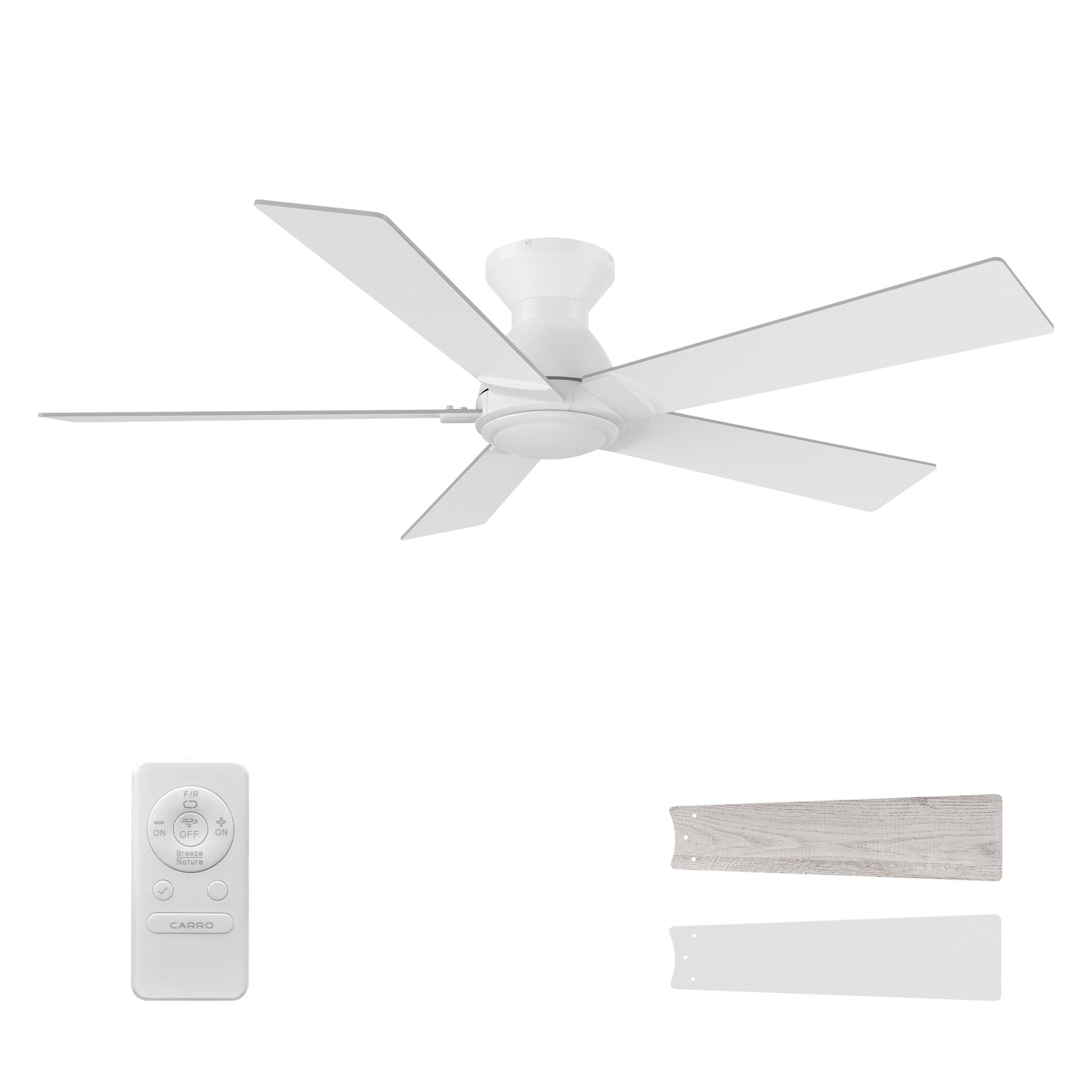 Wynston 52 inch 5-Blade Flush Mount Ceiling Fan with Remote Control - White (No Light)