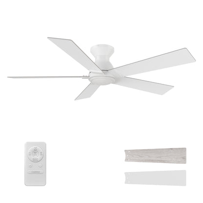 Wynston 52 inch 5-Blade Flush Mount Ceiling Fan with Remote Control - White (No Light)