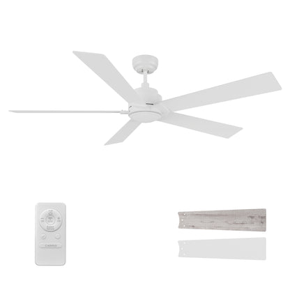 Lurgan 60 inch 5-Blade Ceiling Fan with Remote - White/Light Wood & White Reversible Blades (No Light)