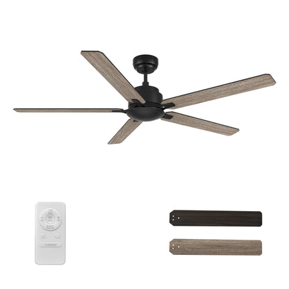 Dunkirk 60 inch 5-Blade Ceiling Fan with Remote Control - Black/Walnut & Barnwood (Reversible Blades) No Light Fan