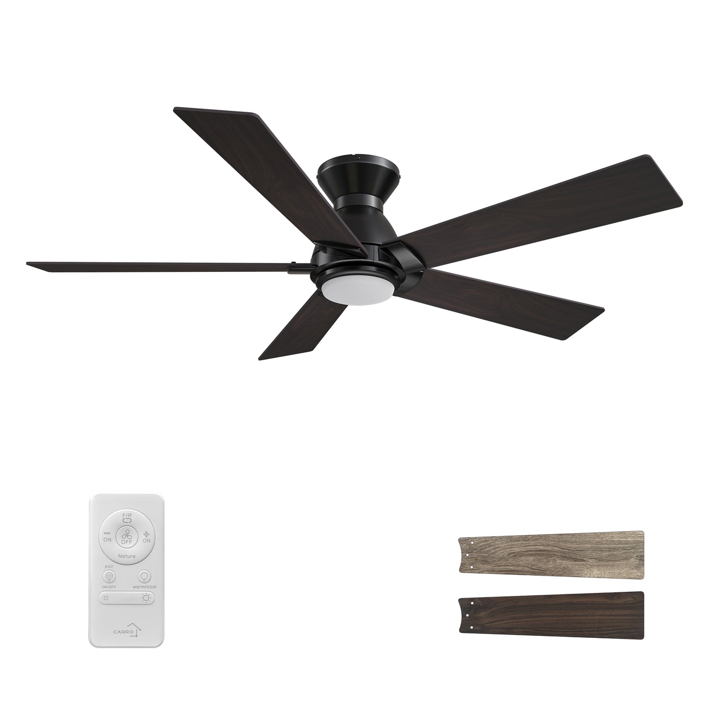 Clayton 52 inch 5-Blade Ceiling Fan with LED Light & Remote Control - Black/Walnut & Barnwood (Reversible Blades)