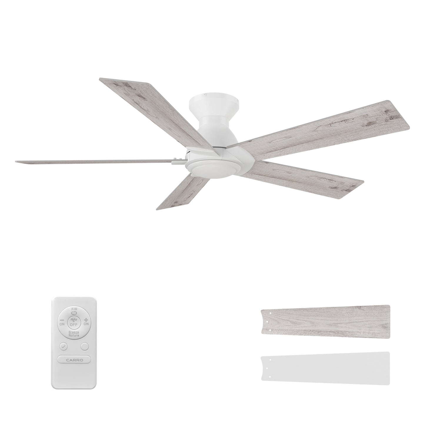 Wynston 52 inch 5-Blade Flush Mount Ceiling Fan with Remote Control - White (No Light)