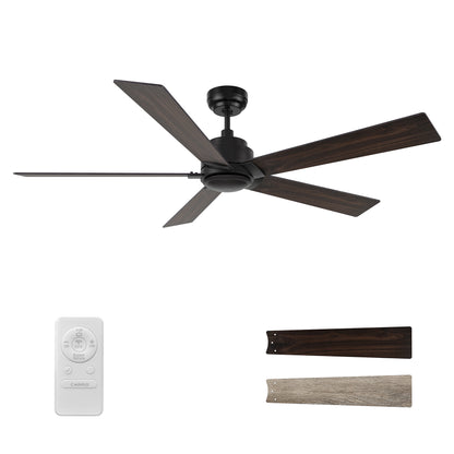 Lurgan 52 inch 5-Blade Ceiling Fan with Remote Control - Black/Barnwood & Walnut Reversible Blades (No Light)