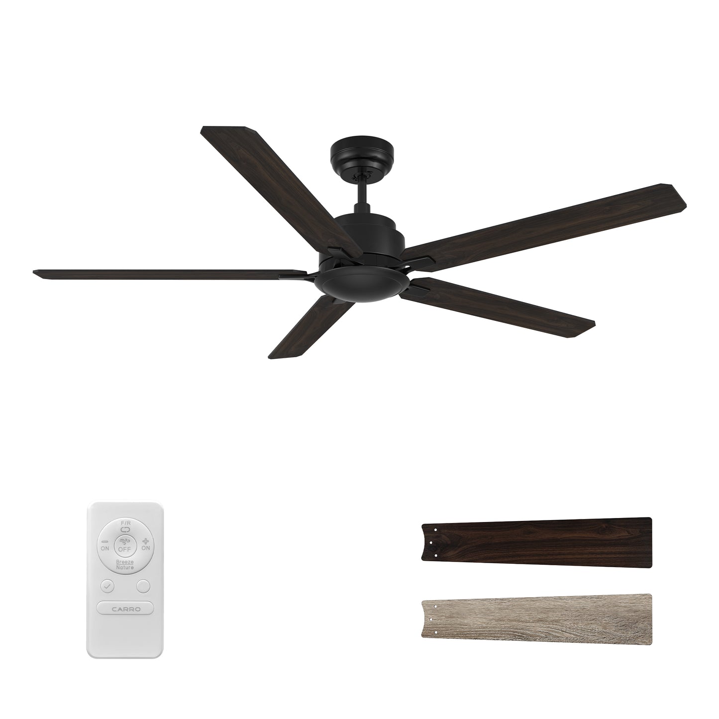 Dunkirk 60 inch 5-Blade Ceiling Fan with Remote Control - Black/Walnut & Barnwood (Reversible Blades) No Light Fan