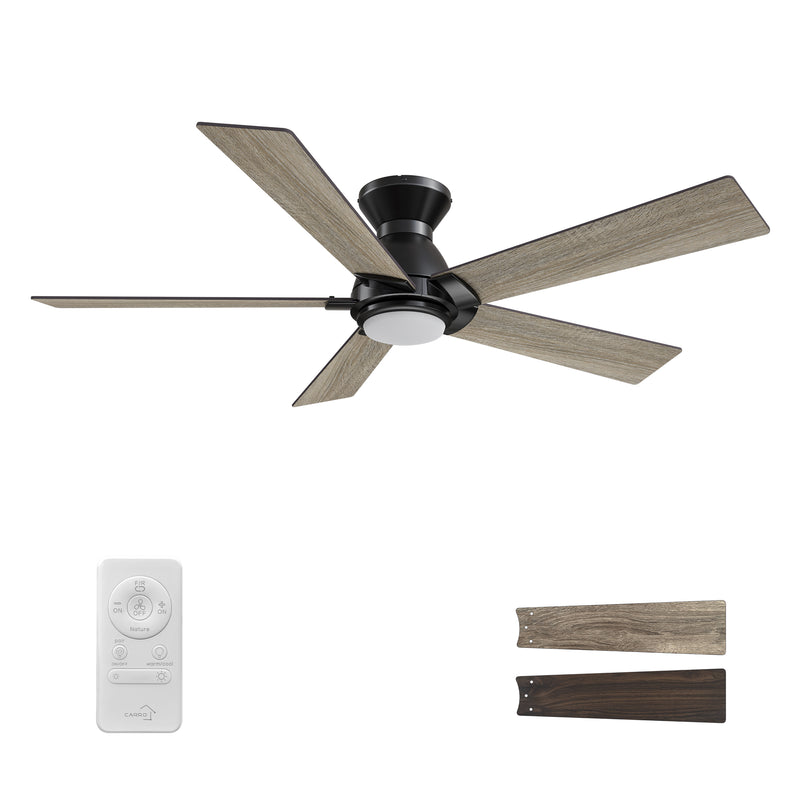 Clayton 52 inch 5-Blade Ceiling Fan with LED Light & Remote Control - Black/Walnut & Barnwood (Reversible Blades)