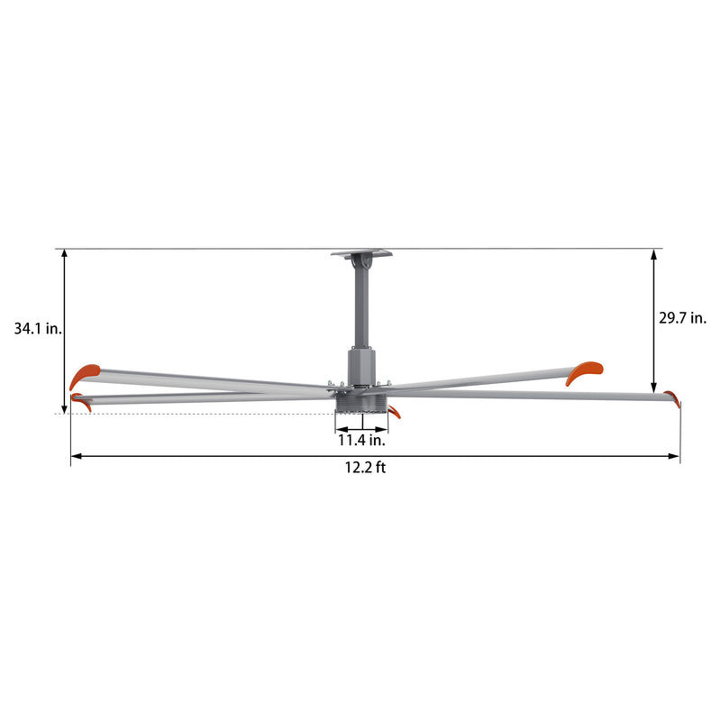 MAKANI 5-Blade 12ft 240V Industrial HVLS Fan with Wall Control - Silver