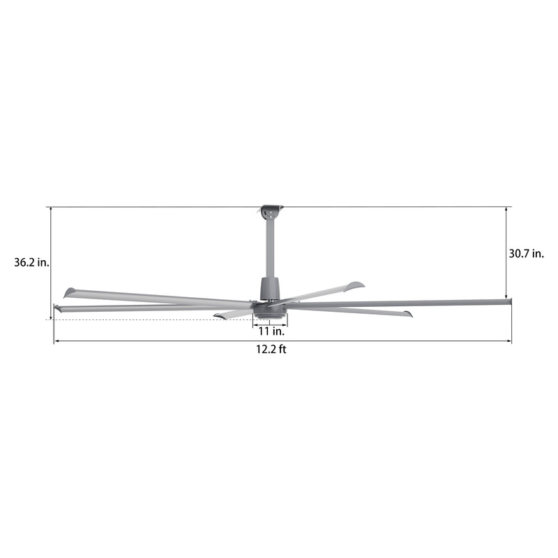 ZENON 6-Blade 12ft 120V Commercial HVLS Fan with Wall Control - Silver